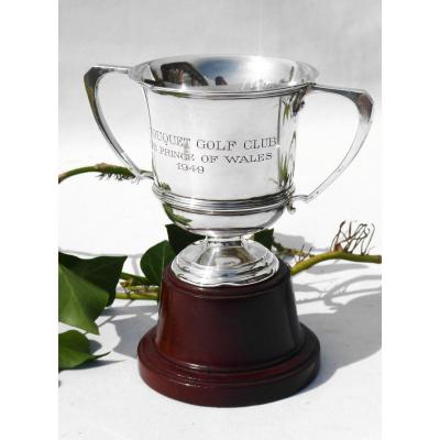 Golf Trophy In Sterling Silver, Mappin & Webb, Mahogany Base, Art Deco Trophee Sport Cup