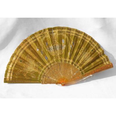 Fan First Empire Style, Green Silk, Body In Tortoiseshell Nineteenth Fan From Ball