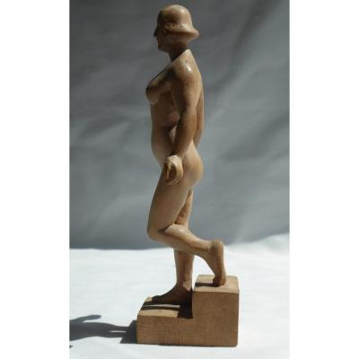 Sculpture En Bois Epoque Art Deco Femme Nue 1929 Modernist Gaston Hauchecorne Curiosa erotique