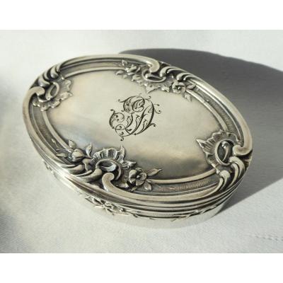 Silver Navette Box, Rocaille Decor Louis XV Style Around 1900, Tabatiere, Vermeil Nineteenth