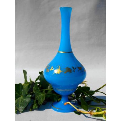 Soliflore Vase In Blue Opaline, Nineteenth Gilding, Louis Philippe / Charles X Blue Period