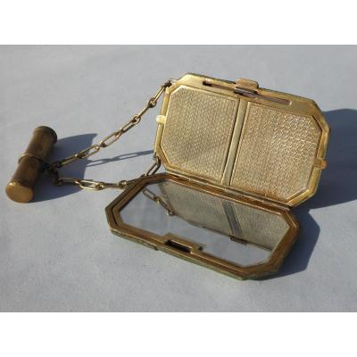 Minaudiere / Poudrier , Epoque Art Deco , Galuchat & Bronze Doré , 1920 Bijou Sac à Main 