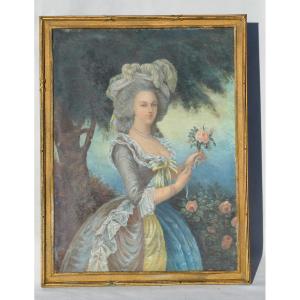 Portrait De La Reine De France Marie antoinette , Gouache Peinte , XIXe , D'aprés Vigée Le Brun