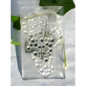 Menu Holder In Frosted Glass, Art Deco Period Signed René Lalique, Muscat Grape