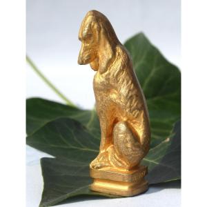 Sealing Seal / Wax Stamp In Gilt Bronze Signed Leroy, Sitting Dog Nineteenth Saint Hubert