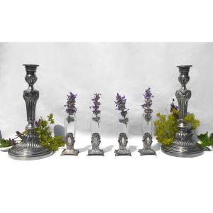 Series Of Vases In Engraved Crystal And Silver Metal Wmf Table Runner 1915 Louis XVI Style