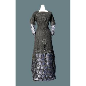 Princess Line Evening Dress, 1910 Period, Silk & Jet, Titanic Art Nouveau Style Costume