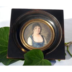 Miniature Portrait, Young Woman First Empire Period, Nineteenth Century Painting