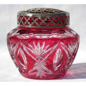 Grand Pique Fleurs En Cristal Taille Overlay , Rubis , Art Deco Saint Louis Val Lambert Vase