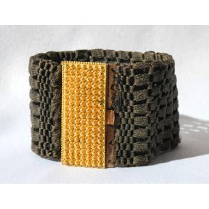 Bracelet Manchette Epoque Napoleon III , Souvenir Marqueterie De Cheveux Pomponne Bijou XIXe