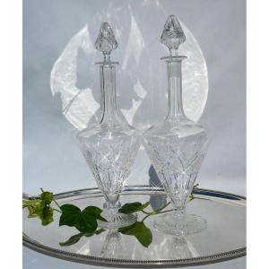 Pair Of Saint Louis Cut Crystal Wine Carafes, Carafe 1900 Perfect Condition