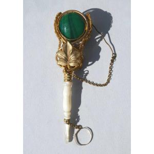 Ball Bouquet Holder Napoleon III Period, Jewel, Object Of Virtue Nineteenth Malachite / Mother Of Pearl