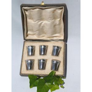 Series Of 6 Goblets In Sterling Silver, Nineteenth Liquor Box, Art Nouveau, Vermeil