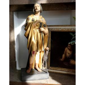 Large Church Statue In Paper Mache Saint Roch & His Dog Napoleon III XIXth Jacques