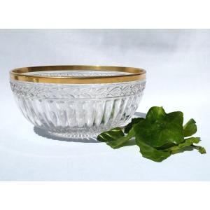 Saint Louis Crystal Salad Bowl, Neo Empire Decor With Laurels, Circa 1900, Cut