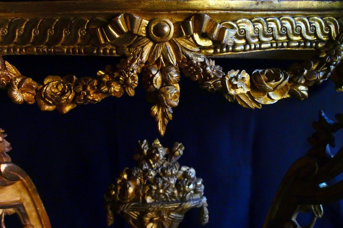 Parisian Console In Carved And Gilded Wood, 18th Century-photo-3