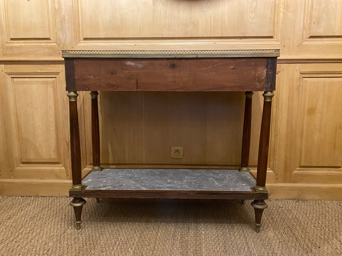 Louis XVI Console In Cuban Mahogany With Double Marble Tops-photo-3