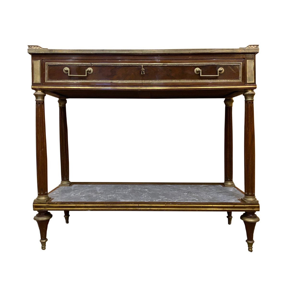 Louis XVI Console In Cuban Mahogany With Double Marble Tops