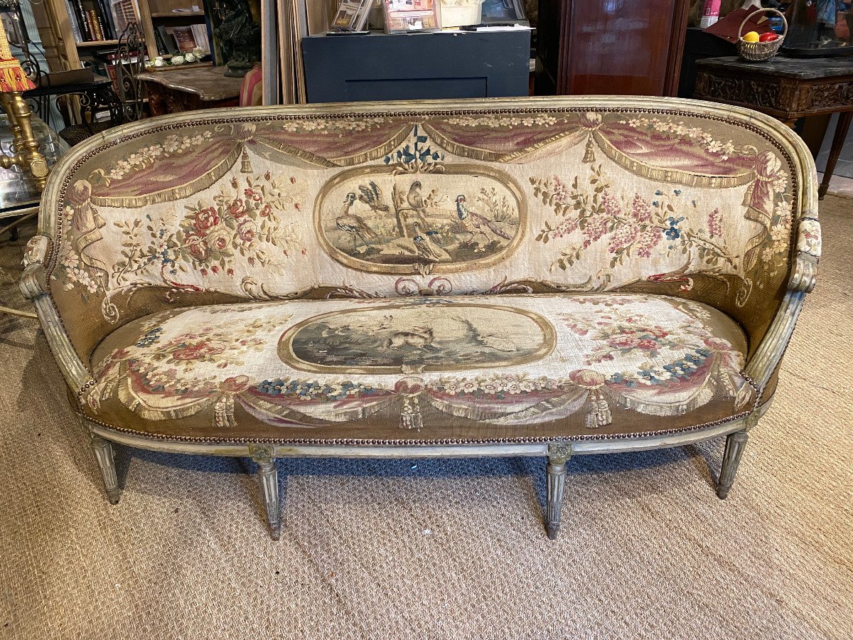 Pair Of Louis XVI Period Sofas, Covered With Tapestries-photo-2