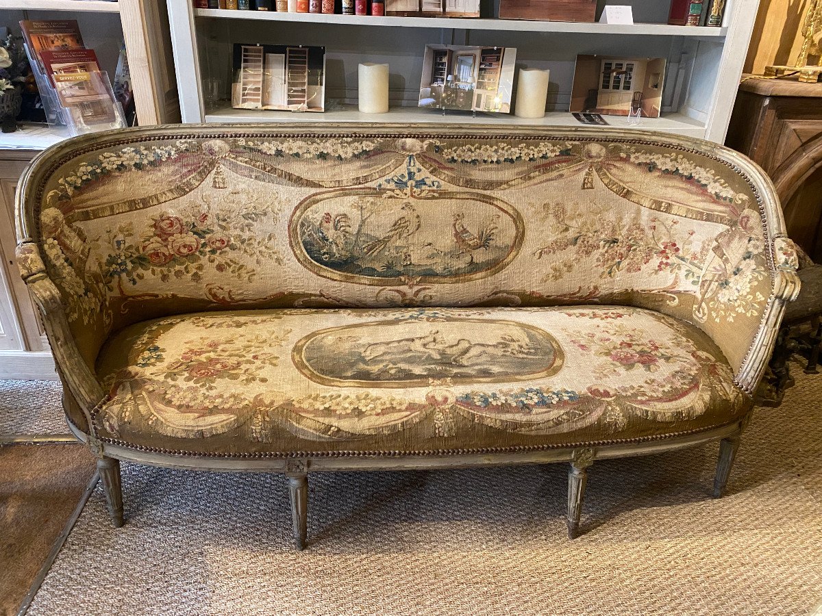 Pair Of Louis XVI Period Sofas, Covered With Tapestries-photo-3
