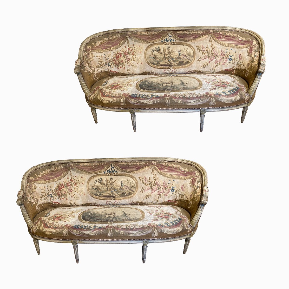 Pair Of Louis XVI Period Sofas, Covered With Tapestries