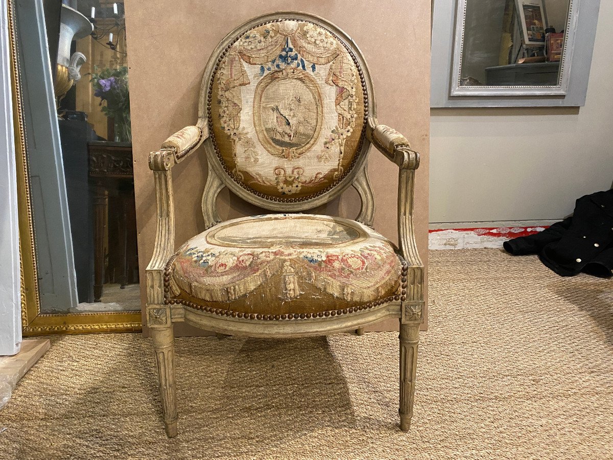 Élégante suite de six larges fauteuils à dossiers plats recouvert de tapisseries-photo-4