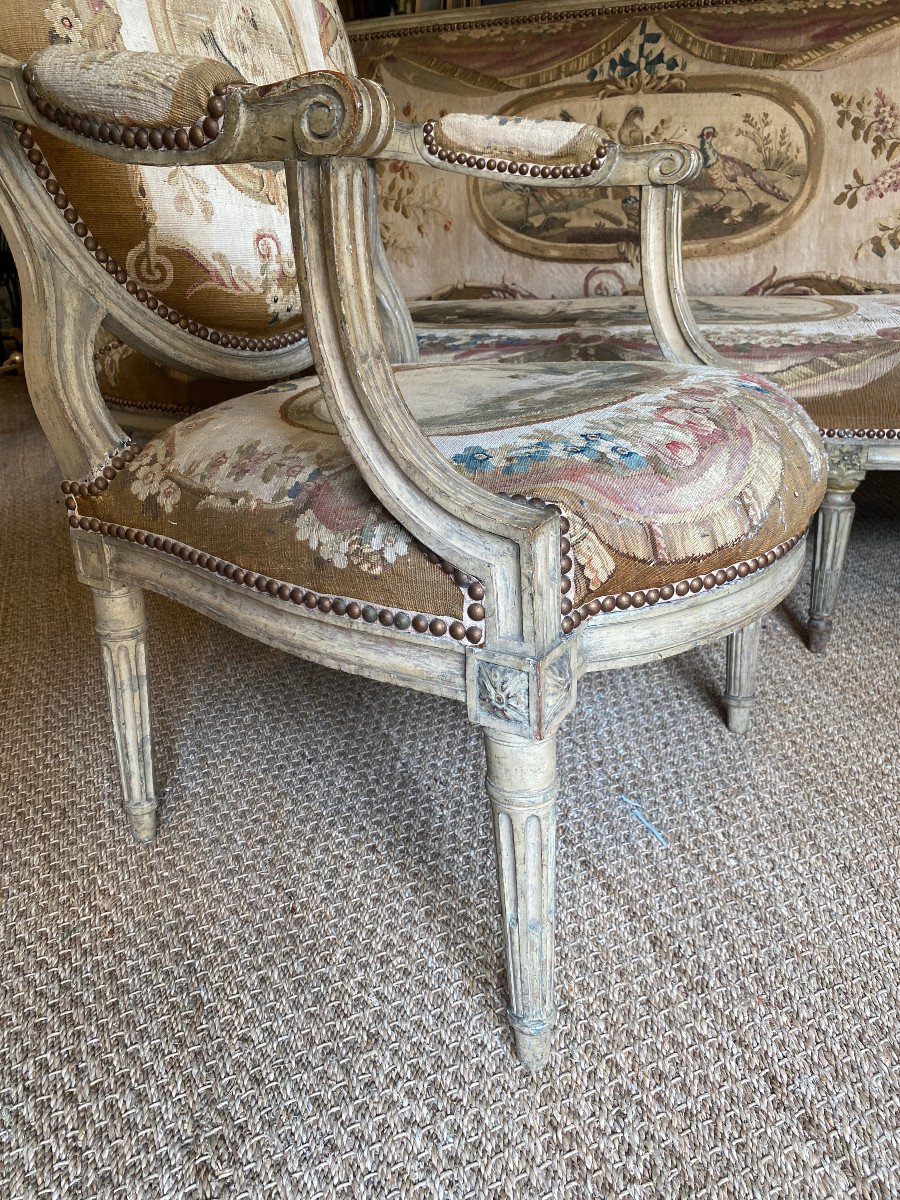 Élégante suite de six larges fauteuils à dossiers plats recouvert de tapisseries-photo-3