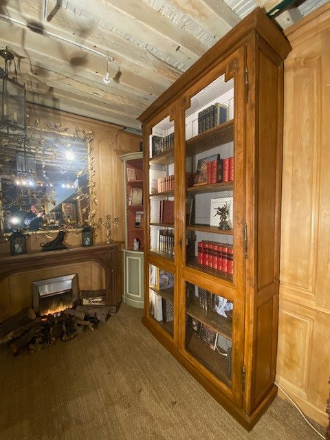Important Pair Of Bookcases With Natural Oak Woodwork-photo-2