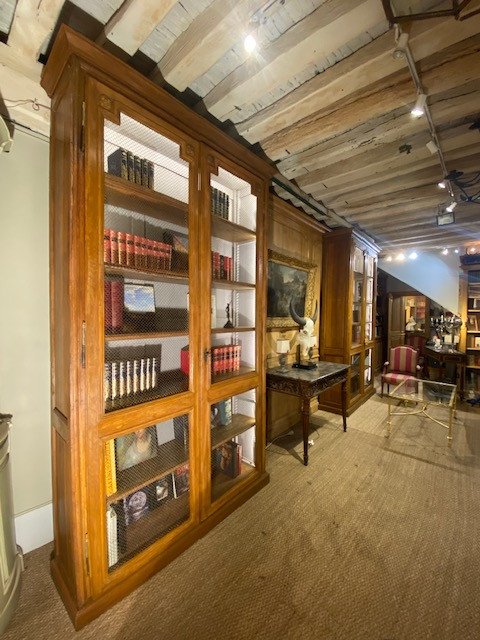 Important Pair Of Bookcases With Natural Oak Woodwork-photo-3