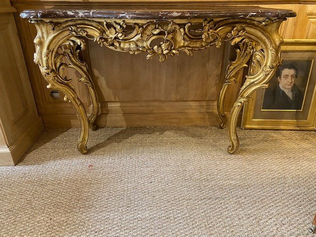 Louis XV Period Console In Carved And Gilded Wood-photo-3