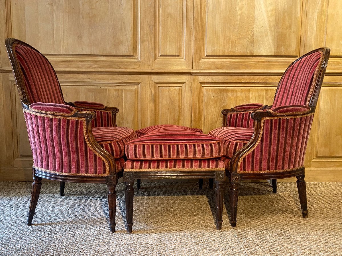 Duchesse brisée d’époque Louis XVI en trois parties en bois naturel-photo-2