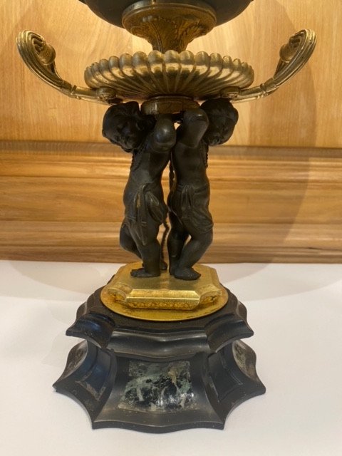 Lamp In Gilded Bronze And Brown Patina Decorated With Puttis-photo-3