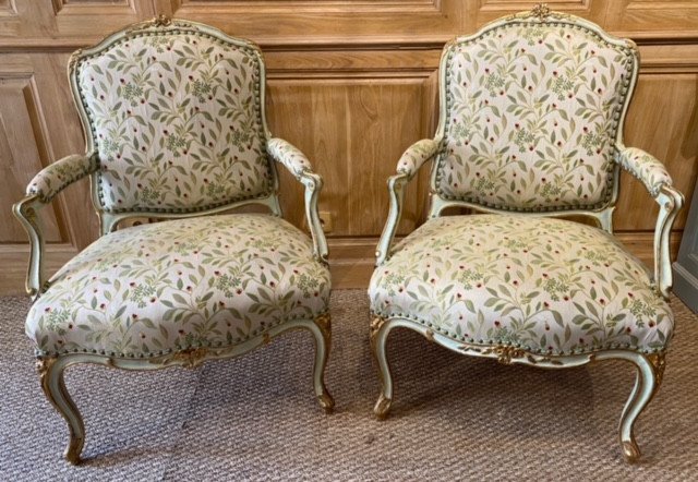 Pair Of Large Louis XV Period Flat-backed Armchairs Stamped François Reuze-photo-2