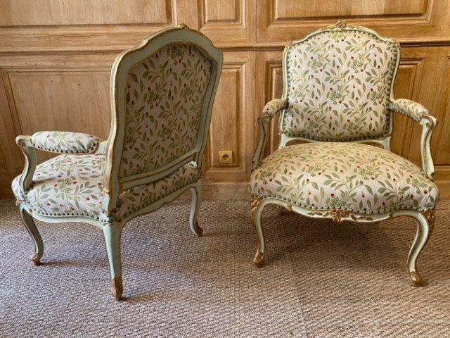 Pair Of Large Louis XV Period Flat-backed Armchairs Stamped François Reuze-photo-3