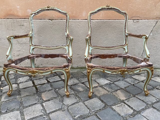 Pair Of Large Louis XV Period Flat-backed Armchairs Stamped François Reuze-photo-3