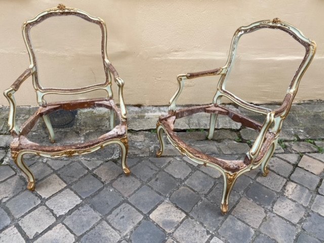 Pair Of Large Louis XV Period Flat-backed Armchairs Stamped François Reuze-photo-6