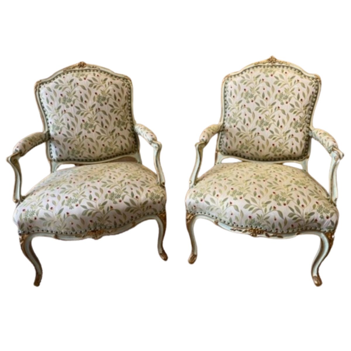 Pair Of Large Louis XV Period Flat-backed Armchairs Stamped François Reuze