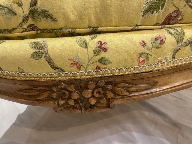 Pair Of Louis XVI Period Gondola Armchairs In Natural Wood -photo-2