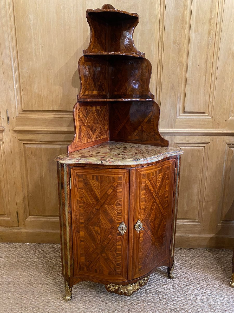 Rare Pair Of Stepped Corner Cabinets In Violet Wood From The Louis XV Period -photo-2