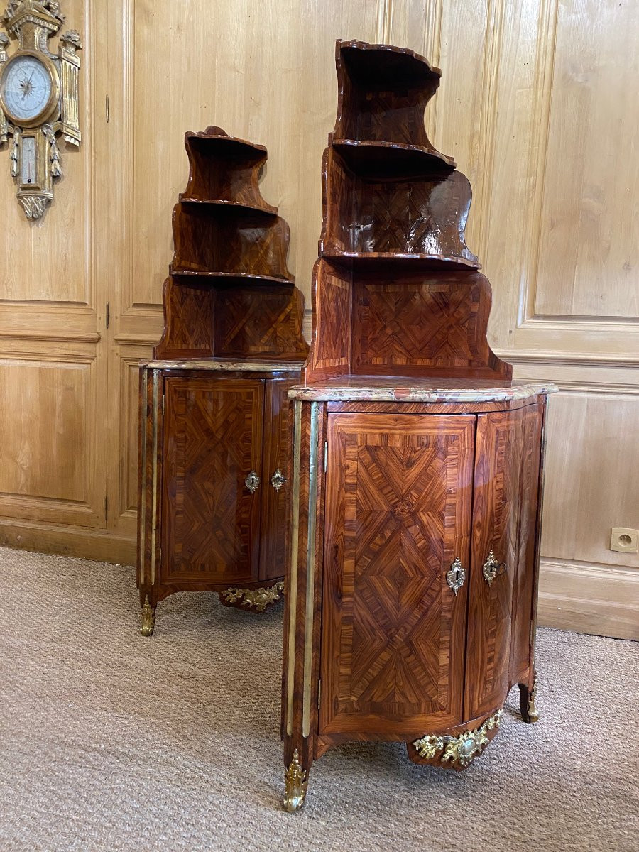 Rare Pair Of Stepped Corner Cabinets In Violet Wood From The Louis XV Period -photo-4