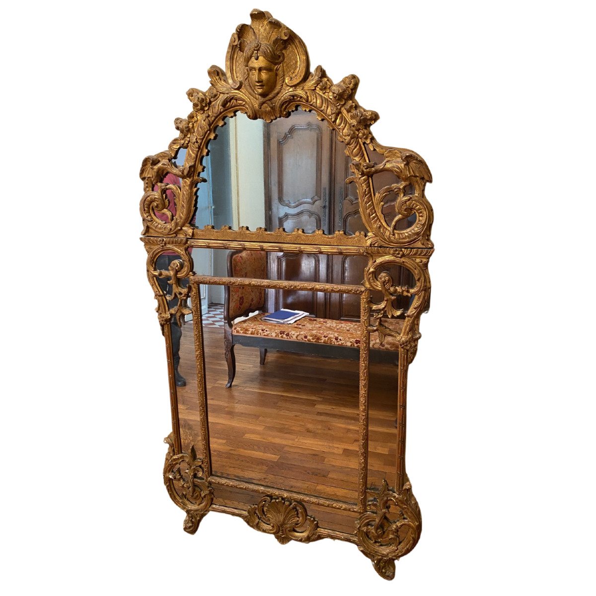 Large Regency Period Mirror With Glazing Beads In Finely Carved And Gilded Wood