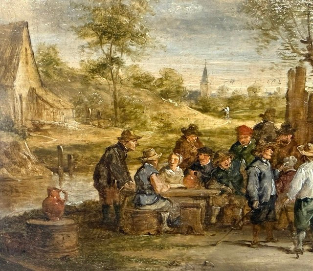 Pair Of Dutch Paintings Depicting Village Scenes-photo-2