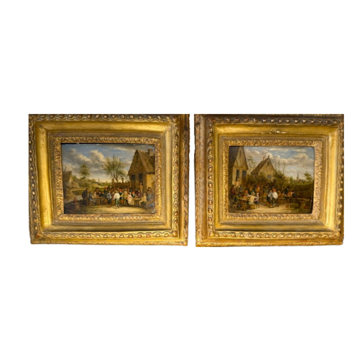 Pair Of Dutch Paintings Depicting Village Scenes