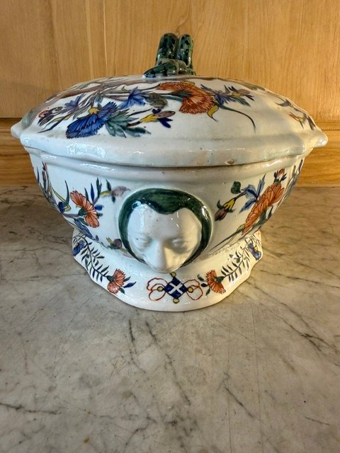Large Polychrome Tureen In Rouen Earthenware-photo-3