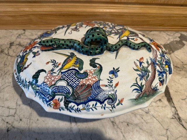 Large Polychrome Tureen In Rouen Earthenware-photo-4