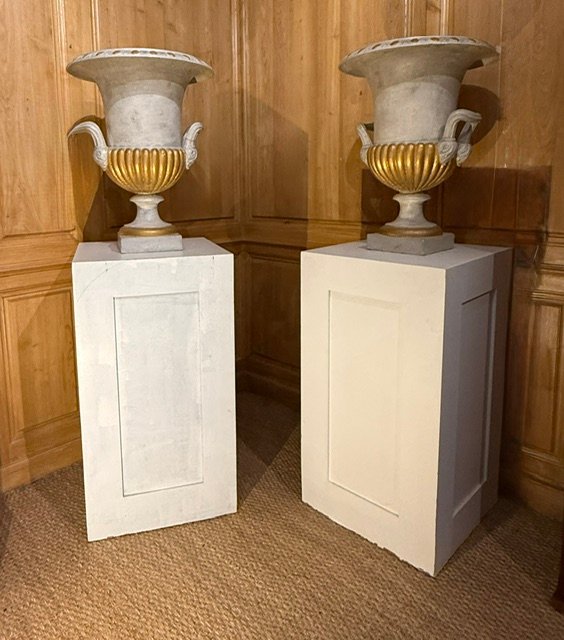 Paire de vases Médicis patinés et dorés d’époque XIX-photo-2