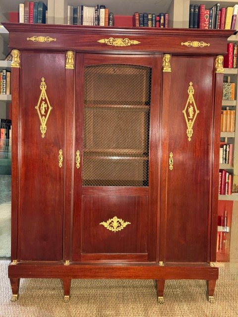 Empire-style Mahogany Bookcase Decorated With Caryatids And Bronze Ornaments-photo-2