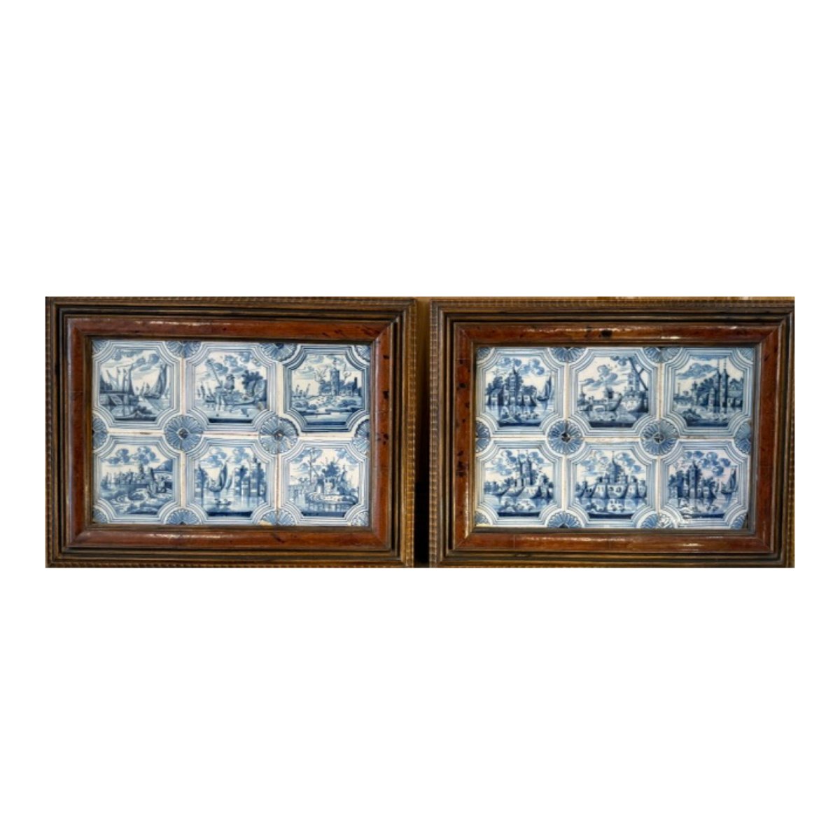 Pair Of Frames Containing Twelve 18th-century Delft Tiles 