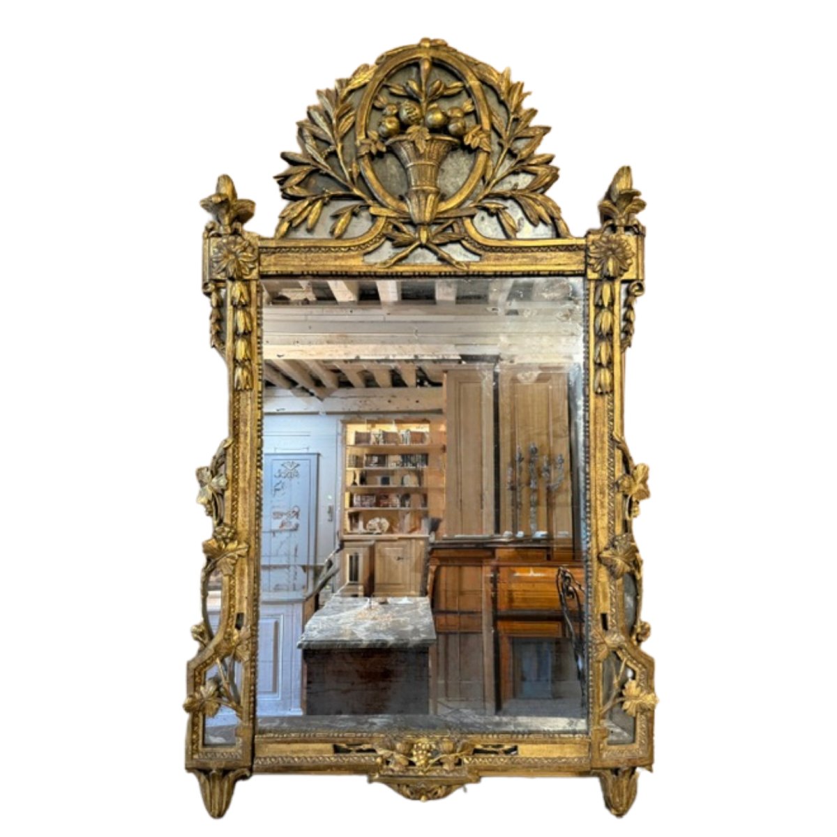 Large Louis XVI-period Mirror With A Glass Back, In Its Original Gilding