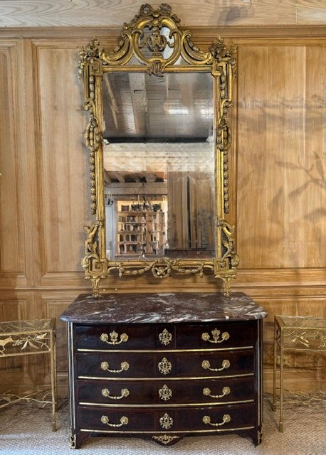 Importante glace d’époque Louis XVI en bois sculpté et doré-photo-2